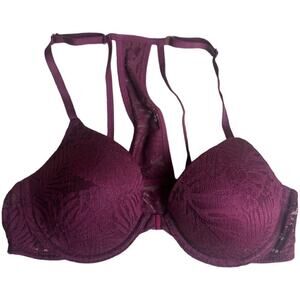 Victoria Secret Pink Burgundy Racerback Lace Lightly Padded Bra Women's Size 34B